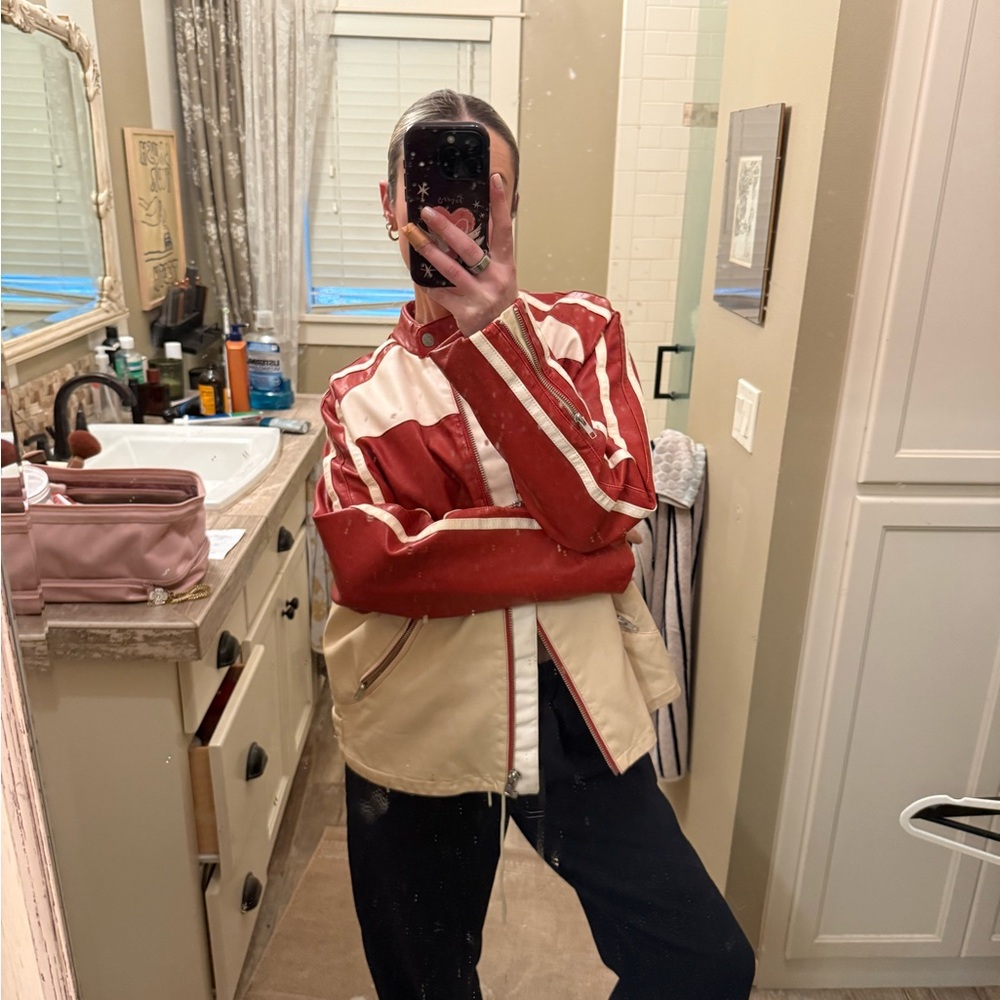 Free People Ryder Sport Moto Jacket in red combo